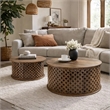 Pemberly Row Mango Wood Lattice Coffee Table Set of 2 in Brown