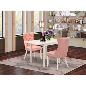 Pemberly Row 3-Piece Rubberwood Dining Set in Linen White and Beige Red