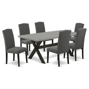 Pemberly Row 7-Piece X-Leg Dining Table Set in Dark Gotham Gray