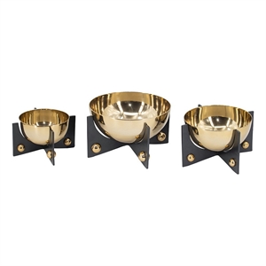Pemberly Row Gold Aluminum Decorative Bowl Set of 3 with Black Stand