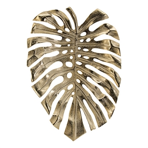 Pemberly Row 19&quot Aluminum Wall Hanging Bowl Monstera Leaf in Bright Gold
