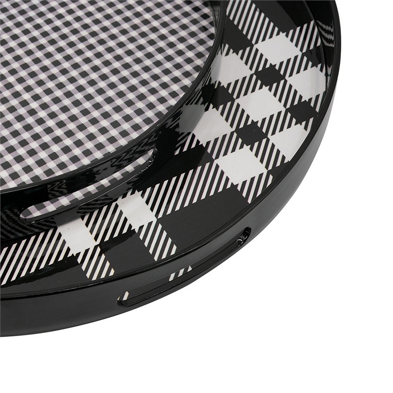 Pemberly Row 2 Piece Round Decorative Tray in Black & White Plaid Print