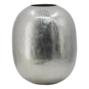 Pemberly Row 13&quot Metal Vase Curved Round Shape in Metallic Silver Finish