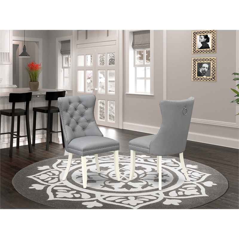 Pemberly Row Parson Dining Chairs in Light Gray Faux Leather (Set of 2)