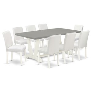 pemberly row 9-piece wood dining set with 8 chairs in white and cement
