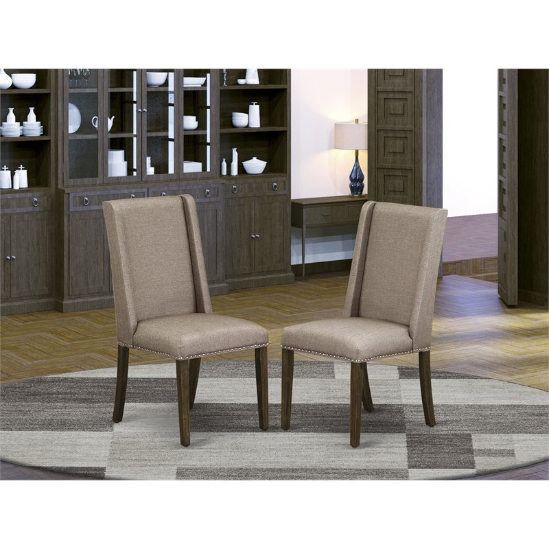 Pemberly Row Set of 2 Gray Fabric Dining Chairs in Jacobean Finish