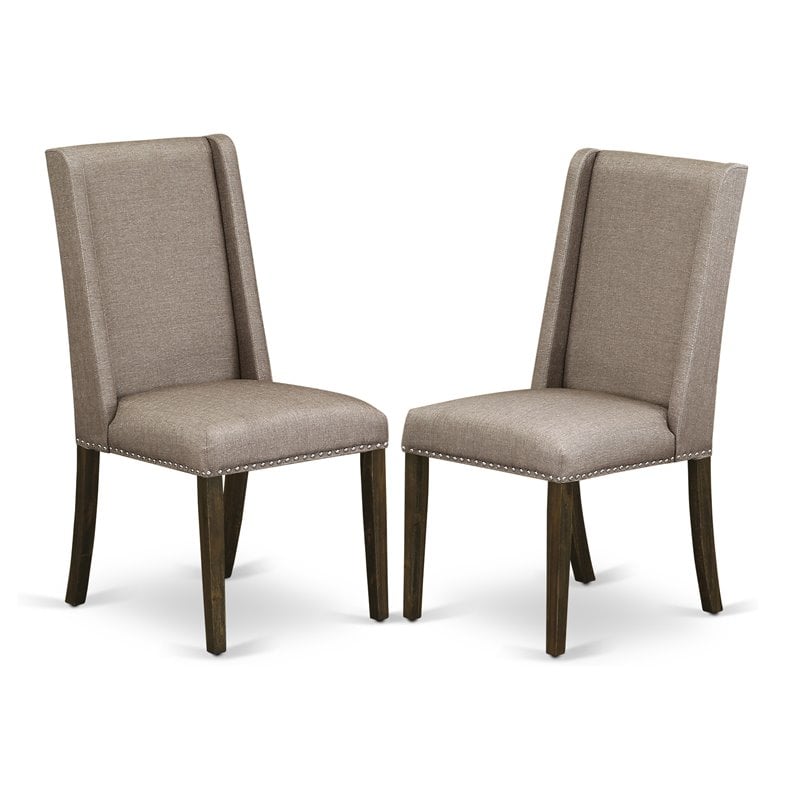 Pemberly Row Set of 2 Gray Fabric Dining Chairs in Jacobean Finish