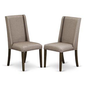 Pemberly Row Set of 2 Gray Fabric Dining Chairs in Jacobean Finish