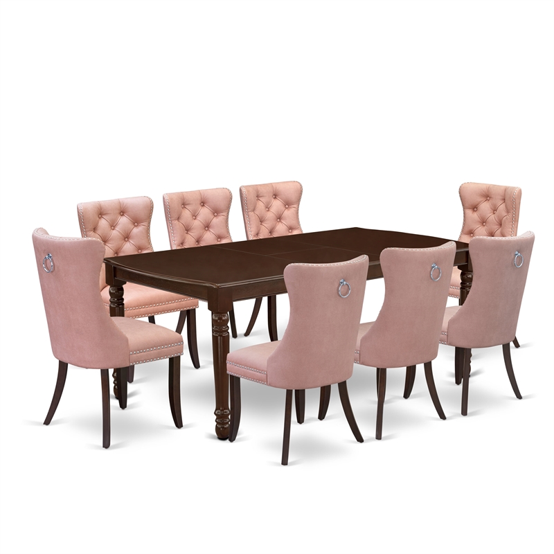 Pemberly Row 9-Piece Wood Dining Set with Upholstered Chairs in Mahogany