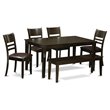 Pemberly Row 6-Piece Cappuccino Dining Set with Bench and PU Leather Chairs