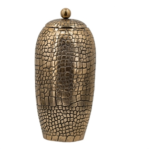 Pemberly Row 15&quot Aluminum Urn with Lidded Top and Hammered Texture in Gold
