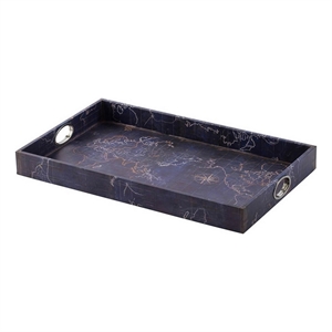 Pemberly Row 25&quot Set of 2 Rectangular Trays Gold Map Design in Blue