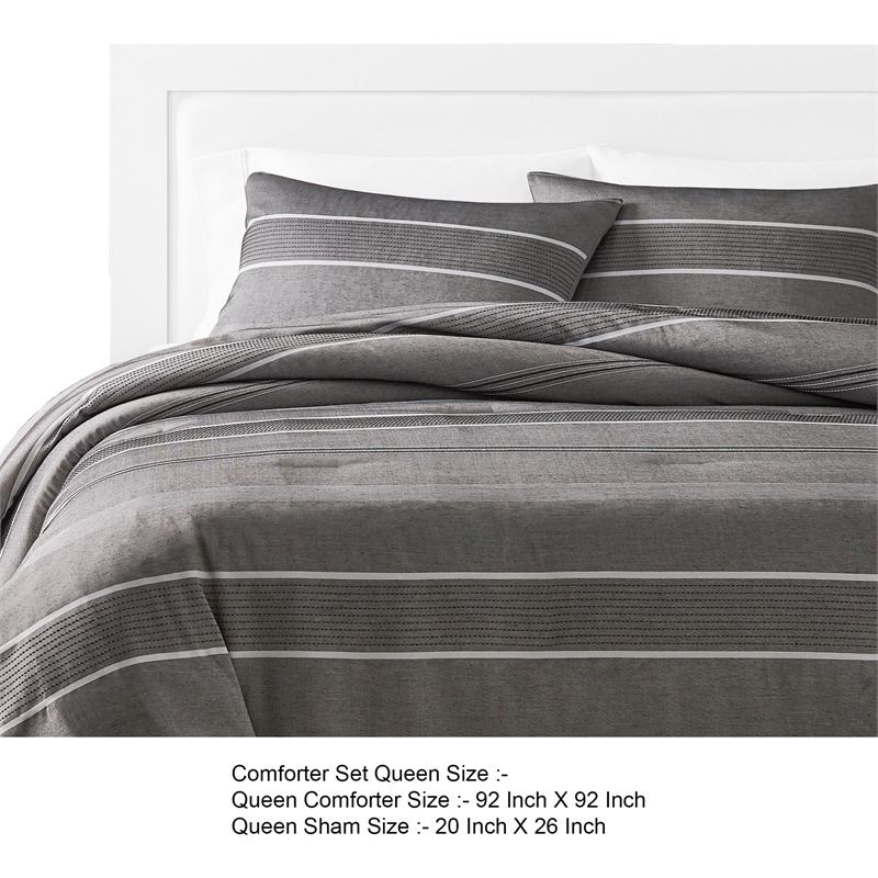 Pemberly Row 3 Piece Queen Comforter Set Striped Woven Jacquard in Gray