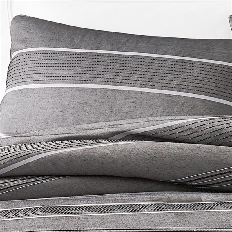 Pemberly Row 3 Piece Queen Comforter Set Striped Woven Jacquard in Gray
