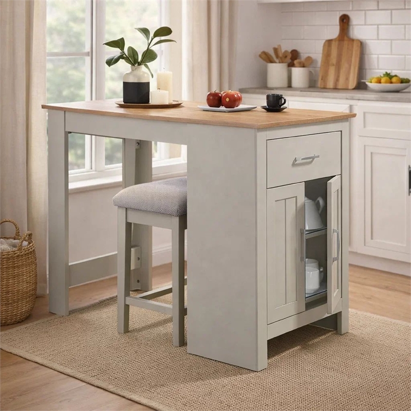 Pemberly Row 3 Piece Dining Table Kitchen Island with Storage