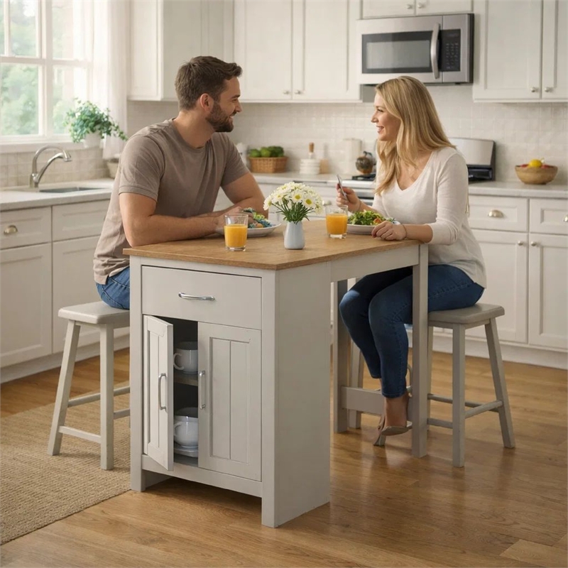Pemberly Row 3 Piece Counter Height Dining Table Kitchen Island with Stools