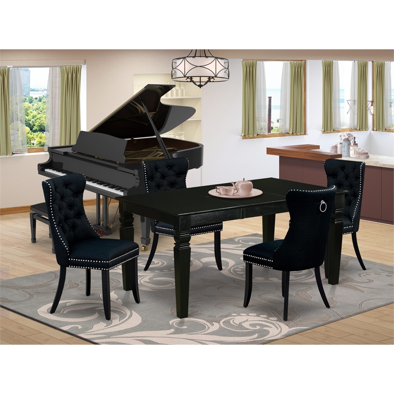 Pemberly Row 5-Piece Rubberwood Dining Set Black Finish with Butterfly Leaf