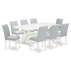 Pemberly Row X-Leg 9-Piece Dining Set in Linen White & Baby Blue