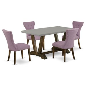 Pemberly Row V-Style 5-Piece Wood Dining Set in Brown and Cement Finish
