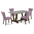 Pemberly Row V-Style 5-Piece Wood Dining Set in Brown and Cement Finish