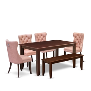 Pemberly Row 6-Piece Dining Set in Mahogany with Bench and Chairs