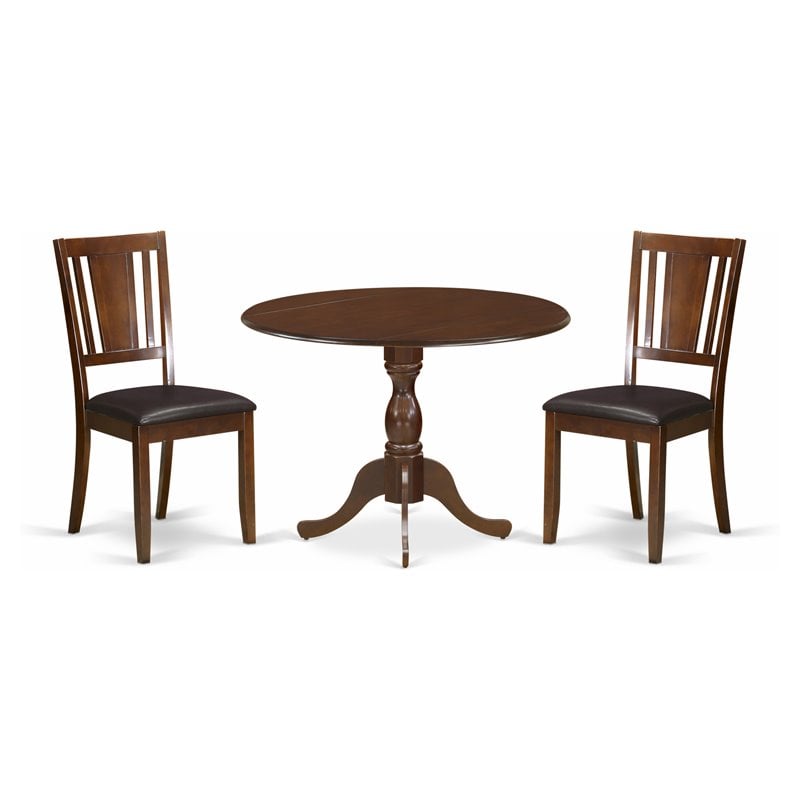 Pemberly Row 3-Piece Dining Set in Mahogany Finish with Leather Seat