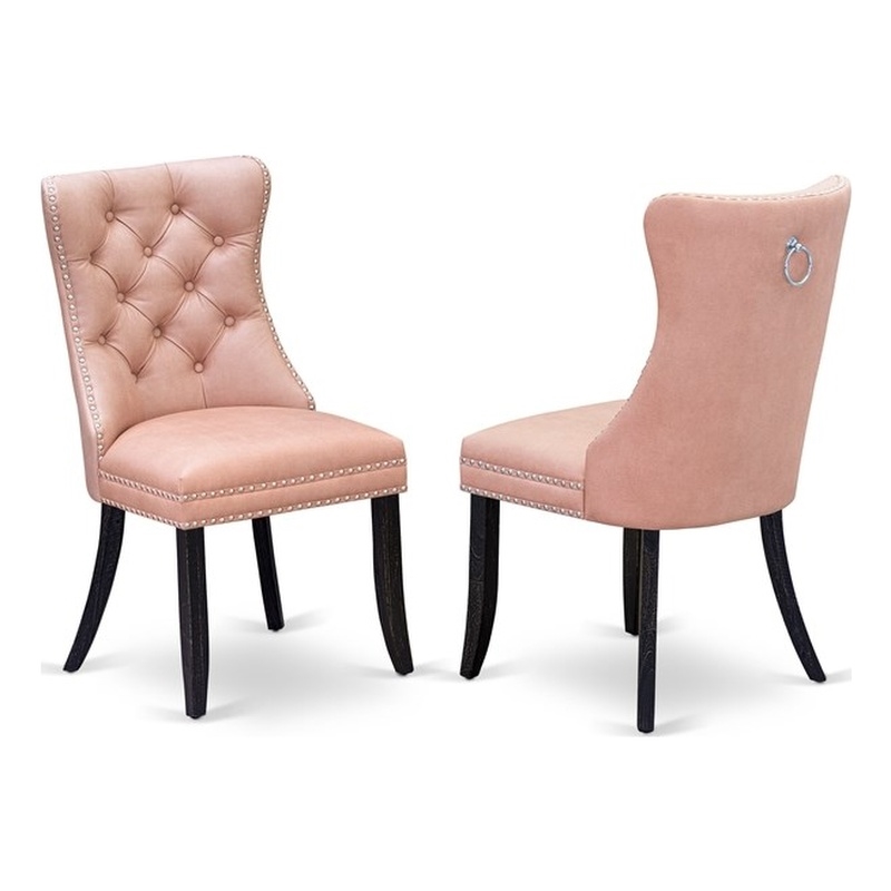 Pemberly Row Faux Leather Parson Dining Chairs in Beige Red (Set of 2)