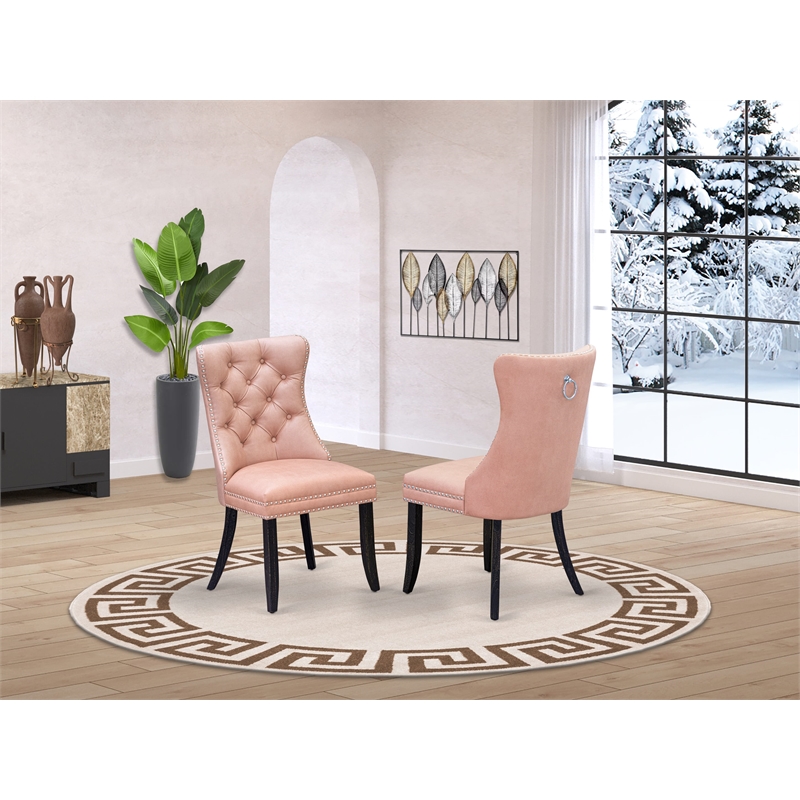 Pemberly Row Faux Leather Parson Dining Chairs in Beige Red (Set of 2)