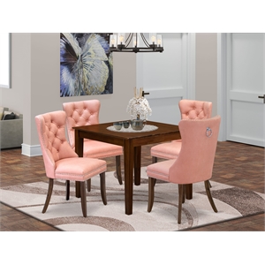 Pemberly Row 5-Piece Dining Table Set with Square Top in Antique Walnut