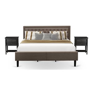 Pemberly Row 3-Piece King Bedroom Set in Brown Fabric with Nightstands
