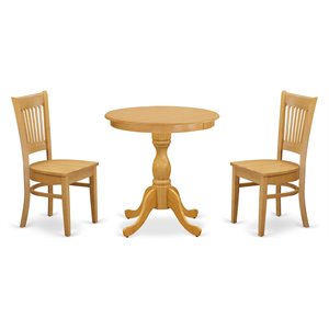 Pemberly Row 3-Piece Dining Table Set in Oak Finish with Wood Seats