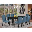 Pemberly Row 9-Piece Wood Dining Table Set in Black and Mineral Blue