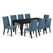 Pemberly Row 9-Piece Wood Dining Table Set in Black and Mineral Blue