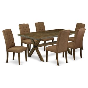 Pemberly Row 7-Piece Wooden X-Leg Dining Table Set in Brown Smoke