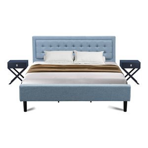 Pemberly Row 3-Piece Wingback Bedroom Set in Denim Blue with Nightstands