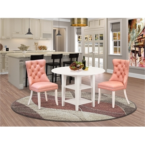 Pemberly Row 3-Piece Dining Set with Round Dropleaf Table in Linen White