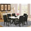 Pemberly Row 7-Piece Wood Dining Set with Linen Fabric Chairs in Black