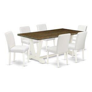 Pemberly Row 7-Piece Wood Dining Set in White and Distressed Brown