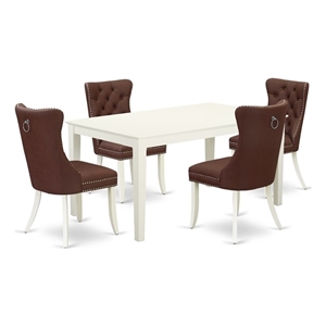 Pemberly Row 5-Piece Linen White Kitchen Table Set with Burgundy Chairs