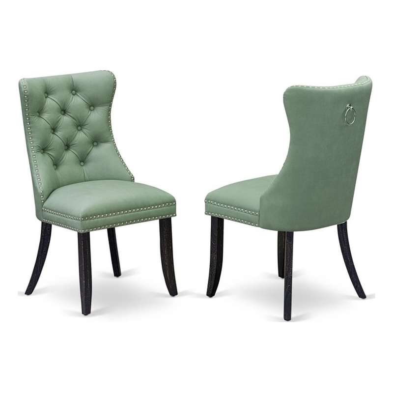 Pemberly Row Faux Leather Parson Dining Chairs in Willow Green (Set of 2)