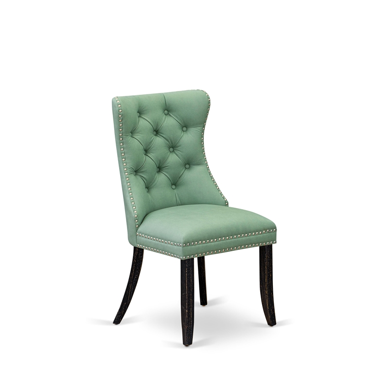 Pemberly Row Faux Leather Parson Dining Chairs in Willow Green (Set of 2)