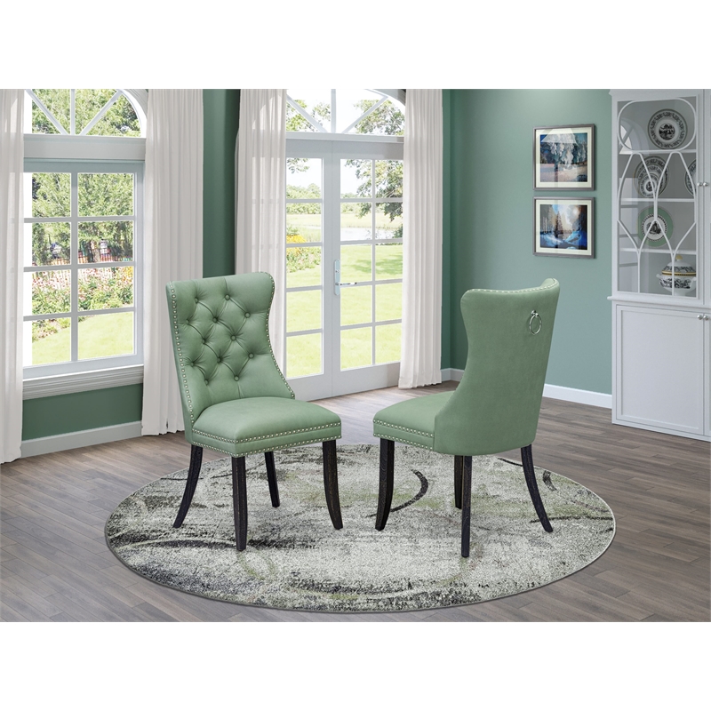 Pemberly Row Faux Leather Parson Dining Chairs in Willow Green (Set of 2)