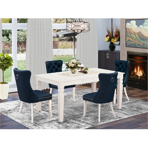 Pemberly Row 5-Piece Butterfly Leaf Dining Set in Linen White/Navy Blue