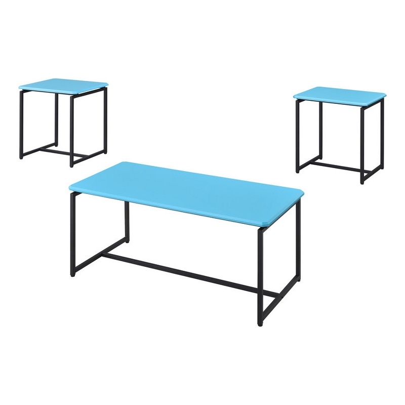 Pemberly Row 3 Piece Coffee Table Set Carbon Fiber Top in Blue
