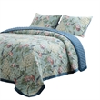 Pemberly Row 3 Piece Queen Quilt Set Peacock and Songbirds in Light Green