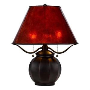 Pemberly Row 20&quot Table Lamp Vintage Red Amber Mica Shade with Round Body