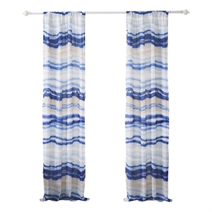 Pemberly Row 84&quot Window Curtains Microfiber Polyester Blue Ocean Wave Print