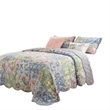 Pemberly Row 3 Piece Queen Cotton Quilt Set Pastel Blue Flowers Scalloped