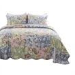 Pemberly Row 3 Piece Queen Cotton Quilt Set Pastel Blue Flowers Scalloped