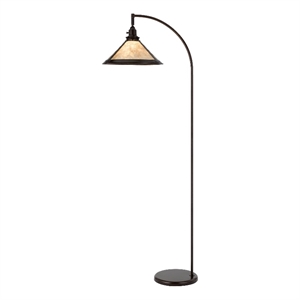 Pemberly Row 65&quot Adjustable Metal Arc Floor Lamp White Mica Shade in Bronze